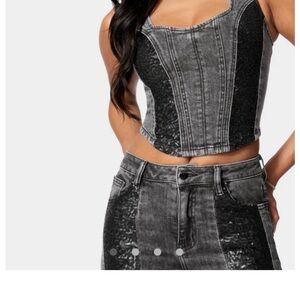 Gray Denim/Sequins Bustier,Matching grey/Black Sequins. Bustier MediumDenim